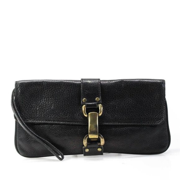 Kooba Handbags - Kooba Womens Pebbled Leather Clasp Front Flap Clutch Handbag Black